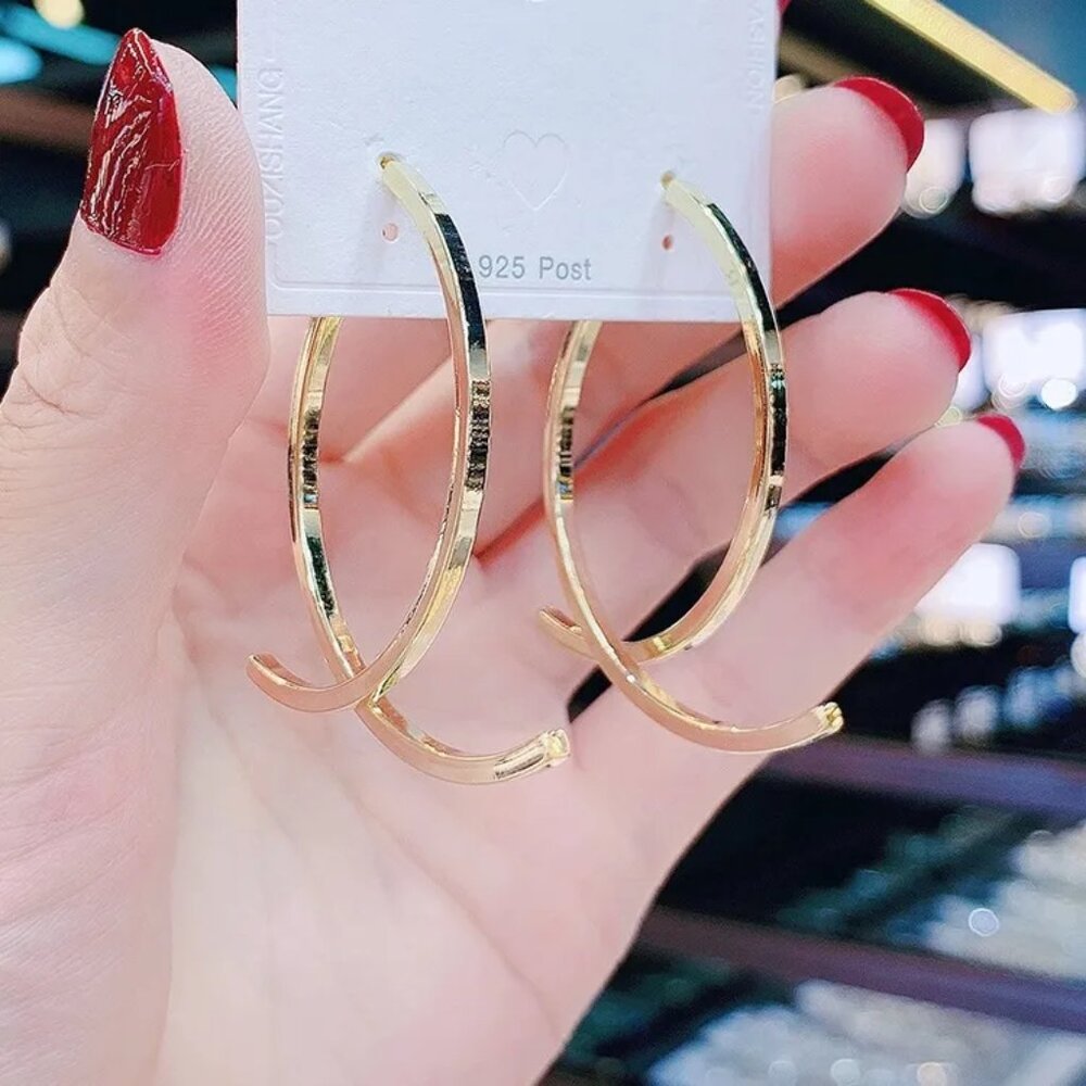 Geometric Ribbon Hoop Earrings – Modern Gold Plated Architectural Dangles